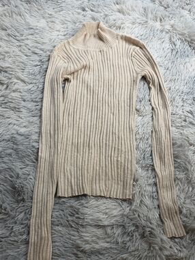 SO Cream Ribbed Turtleneck Sweater